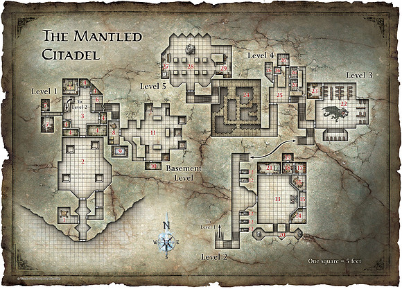 Dungeon #171 - Grasp of the Mantled Citadel; Mantled Citadel (Digital DM & Player Maps)