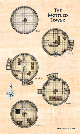 Dungeon #163 - Beyond the Mottled Tower: SoW 08; The Mottled Tower (Digital DM & Player Maps)
