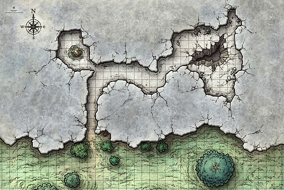 Temple of Modren; Cave Entrance (Battle Map Print)